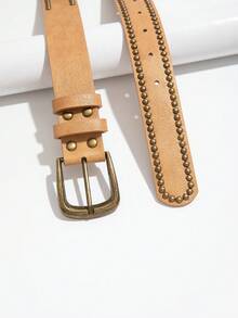 1pc Women's Denim Punk Style Studded Buckle Belt - Camel - View 4