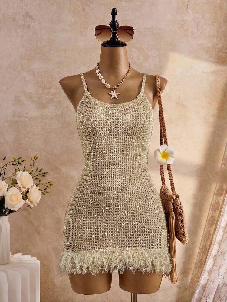 gold knitted beach dress Gold Mesh Knit Cover Up Midi Dress - restock!