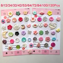 8/12/24/32/42/53/64/72/84/100/120Pcs Colorful Plastic Buttons, High Gloss Resin Buttons, Creative Casual Matching, Random Styles - A - View 12