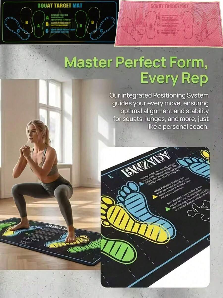 Non-Slip Wear-Resistant Squat Training Mat, Heavy Duty Fitness Mat, Suitable For Beginners, Ergonomic Portable Yoga Mat, Fitness Squat Guide, Mat, Leg And Abdominal Training Mat, Weight Loss Mat, Pilates, Yoga Mat, Fitness Squat Guide Mat
