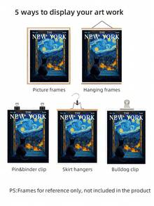 1pc Frameless Van Gogh Starry Night Cat New York Magazine Wall Art - Dreamy Window Print Canvas Poster, Hallway Above Door Decor For Bedroom, Apartment, Dorm, Living Room, Room Decor Bedroom, Deko,Prints For Wall, Vintage Decor & Best Gift Choice - Cartoon - View 6