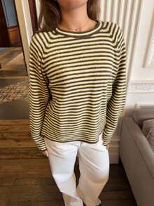 Women's Striped Knit Pullover Sweater, Long Sleeve Regular Length Top, Suitable For Autumn Wear, Medium Stretch Comfortable - Multicolor - View 4