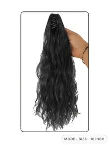 1pc Claw Clip Water Wave Ponytail With Big Curls, 16 Inches, Brown/black Mix Color High Ponytail Synthetic Hair Extension - Black - View 7