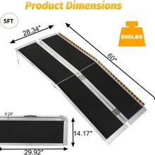 Wheelchair Ramp - Portable Aluminum Ramp With Non-Slip Surface, Reflective Strips And Transition Plate, 600 Lbs Capacity - Quad-fold (4-fold) - View 3