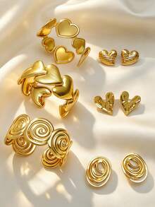6/9pcs Set. Premium Stainless Steel Women's Jewelry Set, Exquisite Elegant Bracelet And Earring Set, Including Heart And Swirl Line Shaped Earrings, As Well As Heart And Swirl Shaped Bracelets, Multiple Styles, Hypoallergenic Earring Set, Versatile And Elegant, Perfect Gift Choice For Female Friends On Holidays. - Jewelry Set - View 6