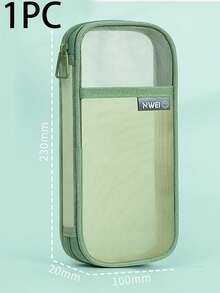 1pc Minimalist Oval Mesh Pencil Case, Large Capacity Wide Mouth Stationery Storage Bag, Durable Zipper Pouch, Suitable For School, Office And Travel School Supplies - Multicolor - View 10