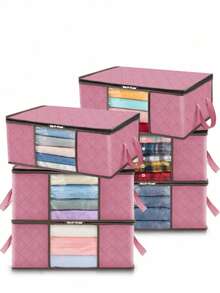 1/3/6/10pcs Foldable Home Clothing Storage Bags, Home Organization Bags Suitable For Clothes, Quilts, Sweaters, Bedding, Bedroom, Pillows And Closet Organization And Storage,Dorm Room - Pink - View 1