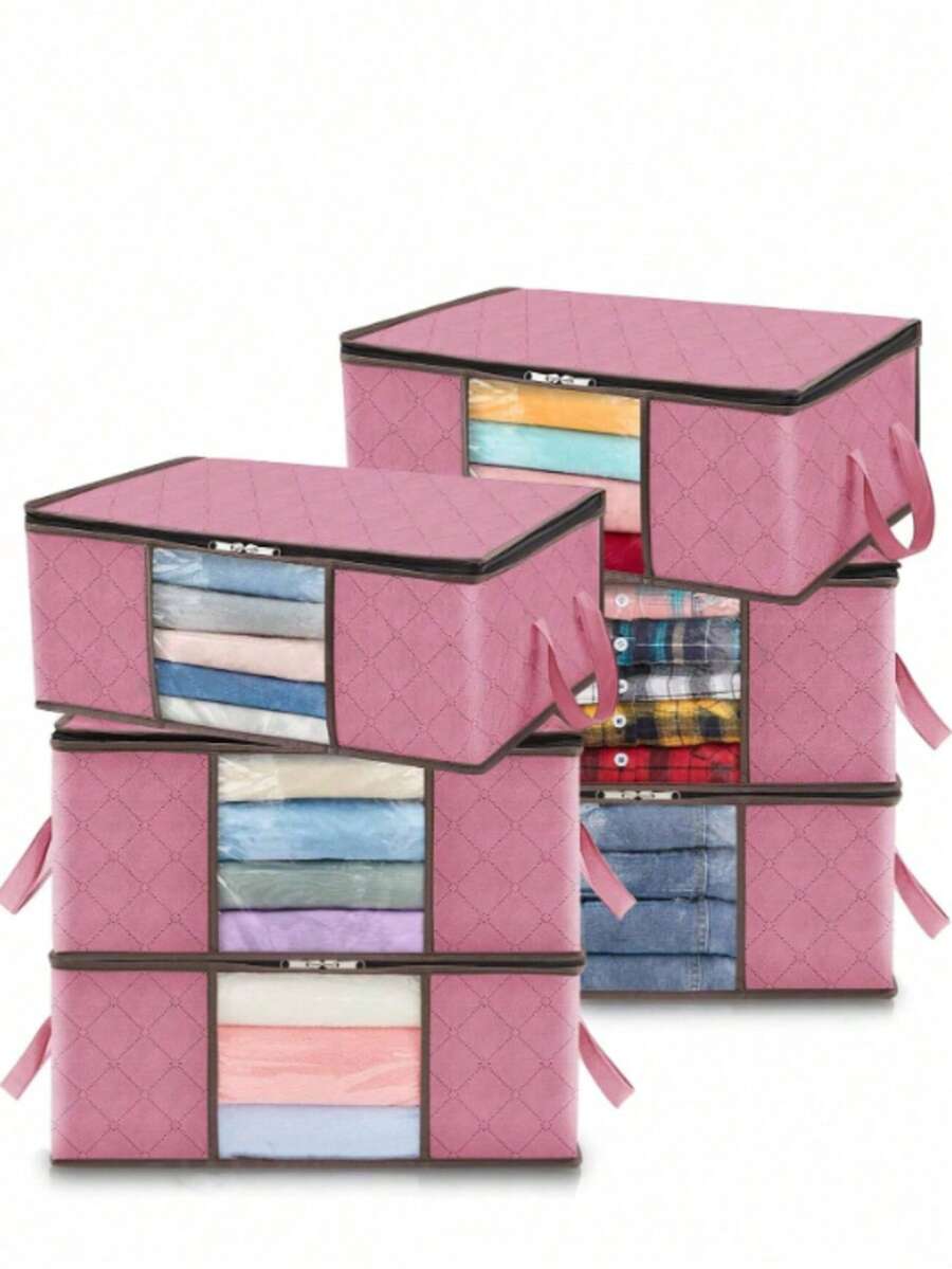 1/3/6/10pcs Foldable Home Clothing Storage Bags, Home Organization Bags Suitable For Clothes, Quilts, Sweaters, Bedding, Bedroom, Pillows And Closet Organization And Storage,Dorm Room - Pink - View 1