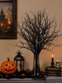 30/10pcs Black Halloween Branches Decor, Artificial Twisted Twig Stems, Artificial Curly Branches For Vase Arrangement, Gothic Style Halloween Tree Branch Sprays, Halloween Party Table Centerpiece Decoration Berry Sprays - Multiple Styles - View 1