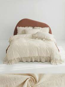Veyra Day 2/3 Pcs Princess Style Bedding Set 100% Polyester 3D Cut Flower Ruffle Duvet Cover No Insert All Season Modern Ruffled Duvet Cover With 1/2 Pillowcases - Beige - View 1