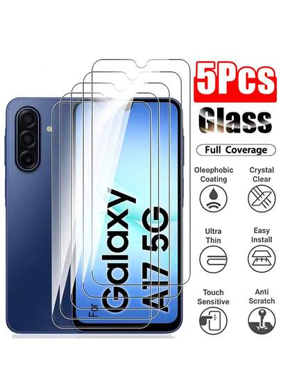 5Pcs Tempered Glass Screen Protector Compatible With Samsung Galaxy A05 A05s A06 A16 A12 A13 4G A14 A15 A17 A22 5G A23 5G A25 A32 4G A32 5G A33 5G A34 A35 A36 A50 A51 A52 A53 5G A54 A54 5G A55 5G A56 A70, 9H Hardness Anti-Scratch Anti-Fingerprint HD Clear Bubble-Free Protective Film Phone Accessories
