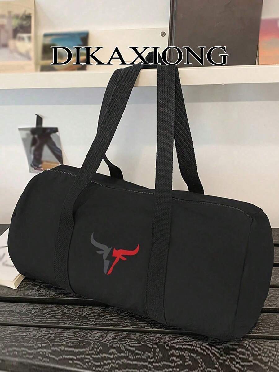 輕量旅行托特包 | 中性黑色牛頭標誌印花 | 多口袋頂提把 | 週末旅行/戶外/運動 - 彩色 - 查看 1