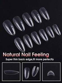 48pcs/12 Sizes Realistic Semi-Matte Almond Shaped Fake Nails, Full Coverage Nail Tips, Reusable Nail Art Suitable For Nail Salons And DIY Home Use - Clear - View 4