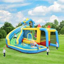 Castillo hinchable infantil, castillo hinchable 5 en 1 para niños de 3 a 10 años, castillo hinchable exterior con tobogán, zona de salto, piscina y portería de fútbol, tamaño hinchable: 364*315*239 cm - azul - Ver 3