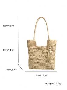 Fashionable Large Capacity Woven Women's Tote Bag - Beige - View 6