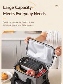 1pc Foldable Insulated Lunch Bag, Tote Bag, Large Capacity, Suitable For Office Workers, Students, Insulated Bento Box Bag, Waterproof, Thermal/Cooling, Can Hold One Full Meal, High Quality, Suitable For Home, Morning, Outings, Travel, Picnic - A - View 7