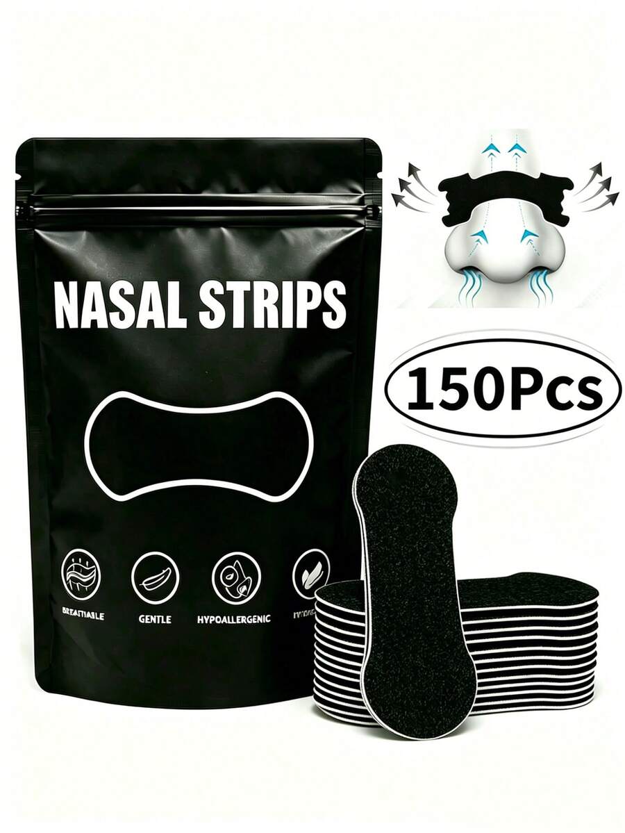 150/120/90/60/30/2pcs Nasal Strips, Suitable For Daily Use And Sleep, These Nasal Dilator Strips Support Nasal Passages, Make Airflow Smoother, Breathing More Comfortable, Lightweight And Firm, Easy To Apply, Suitable For Home, Travel And Work - Black - View 1