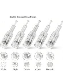 15-5PCS Microneedle Replacement Needles, Threaded Cartridge For Skin Pen, Threaded Connection Cartridge, Facial Skin Care Microneedle Massage Roller, Skincare Tool - Silver - View 2