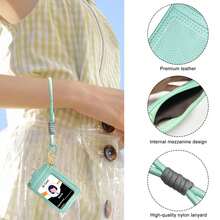 Green Wallet With Id Badge Holder For Women With Wristlet Strap Retractable Badge Reel Card Holder Slim Wallet With Zipper Pocket ID Window PU Leather - Multicolor - View 3