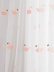1PC Perforated Lightweight Pink Animal Pattern Embroidered Sheer Curtain, Suitable For Balcony And Window, Sheer Curtain For Matching - Multicolor - View 12