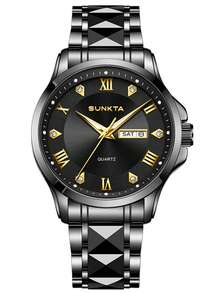 SUNKTA LIGE Men's Fashion Brand Watch Luminous Date Quartz Watch Water-Resistant Stainless Steel Band Luxury Minimalist Watch For Men - Gold - View 15