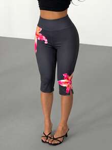 Nuevos pantalones cortos tipo bermuda ajustados de unicolor con cintura elástica y abertura en el bajo para verano - Rosa Fucsia - Ver 8