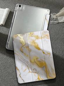 大理石紋白色與金色彩繪平板保護殼，全透明壓克力背殼，三折式，相容 iPad 10th/11th/10.2/10.5/Air4/Air5/10.9/Pro11/Air 11-In.(M2)-2024/Pro 11-In.(M4)-2024/Air 11-Inch (M3) 2025/(A16) 11 吋機型，內建筆槽，高透明壓克力背殼防彎曲防刮防摔，三折可調支架，磁吸/自動休眠喚醒，極簡創意個性化平板保護翻蓋殼，產品不含筆，部分機型附相機框 - 彩色 - 查看 5