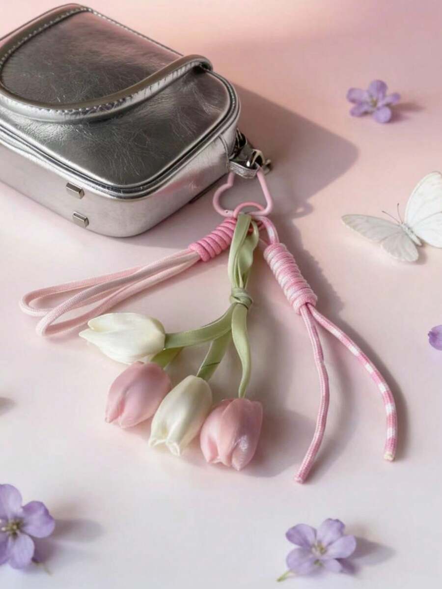 1 Sweet Tulip Bag Charm, Unique Bag Pendant Designed For Women, Suitable For Wallets, Backpacks And Handbags. Available In Pink, Purple, Blue And Red, A Charming Daily Accessory And Gift For Weddings, Birthdays And Various Celebrations - Multicolor - View 1