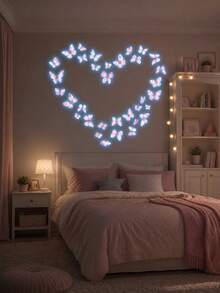 3pcs High Quality Glow-In-The-Dark Pink Butterfly Wall Stickers, Blue Light Fluorescent Wall Decals, Removable Wall Art, Suitable For Home Decor, Bedroom Decor, Room Decor - Multiple Styles - View 2