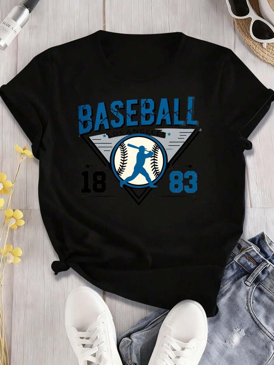 1883 Women's Short Sleeve Casual Style Graphic Design T-Shirt, Summer Clothes, Suitable For Parties, Sporting Events, Holidays, Sports Outings And Other Festive Gifts. - 黑色 - 查看 1