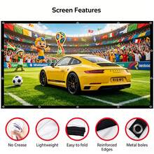 1pc Mini Projector, 1080P Resolution, Lightweight And Portable, 360° Adjustable Stand, (Note: Projector And Projection Screen Need To Be Purchased Separately, Multiple Sizes Available), Portable Anti-Wrinkle Projection Screen, With Metal Eyelets, Golden Ratio, Suitable For Home Theater And Office Meetings, Party Events, Movie Screen, Watching Games - Multicolor - View 3