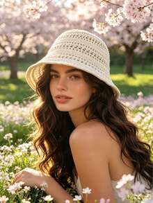 Breathable Hollow Knit Bucket Hat: Perfect For Stylish Spring Days & Garden Trips - Multicolor - View 2