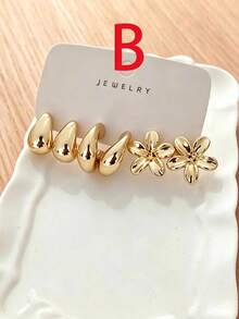 9pcs Vintage Ocean Style Metallic Earrings Set, Starfish Shell Flower Geometric C-Hoop Studs, Versatile For All Seasons, Travel & Vacation, Perfect Gift For Family And Friends - Gold - View 4