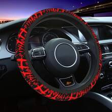 1pc Red HH Pattern Printed Car Steering Wheel Cover, Car Interior Decoration, New Design Without Inner Ring Steering Wheel Protector - Steering Wheel - View 9