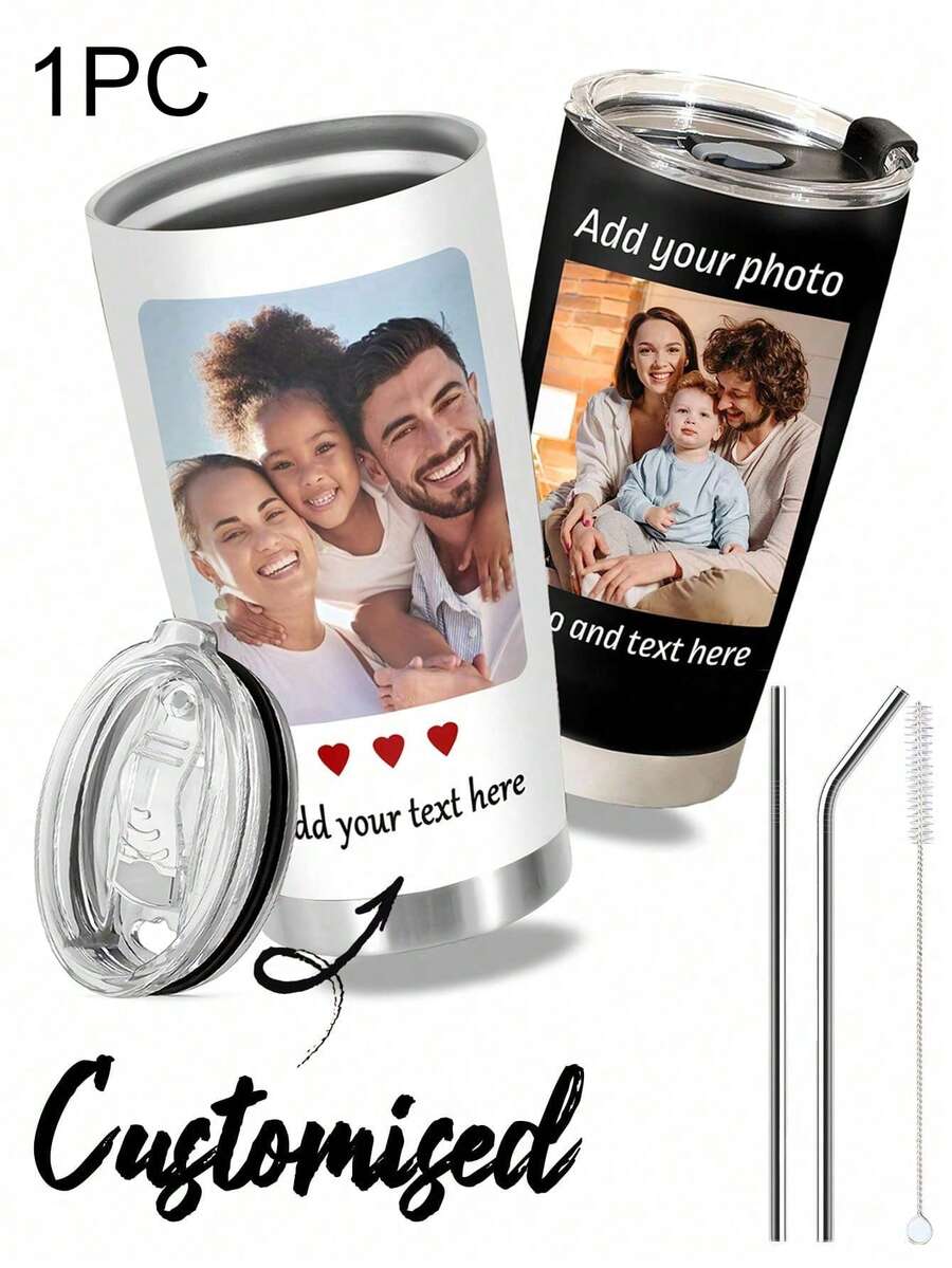 1pc Customized Stainless Steel Travel Mug - Double-Wall Vacuum Insulated Coffee Cup, Personalized Engraving, Cold Drink Cup | Elegant Matte Finish | Double-Wall Insulation, Reusable, Multi-Functional, Decorative, Fashionable, Exquisite, High Quality, Personalized - Multicolor - View 1