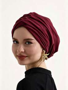 1pc Women's Classic Solid Color Chemo Turban Hat, High Elasticity, Pleated Design, Anti-Slip, Breathable, Multi-Layer Pleats For Fuller Look, Perfect For Hijab Wear, Soft & Skin-Friendly Modal Knit Fabric, Suitable For Daily Wear For Dress - Coffee Brown - View 35
