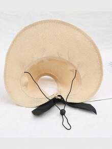 Sombrero Visera para Mujeres con Borde de Encaje, Sombrero de Paja de Ala Ancha y Sombrero de Paja de Ala Ancha Enrollable con Coleta, Sombrero de Playa de Verano con Protección UV UPF, Plegable y Portátil para Viajes, Estilo Bohemio con Lazo - Multicolor 4 - Ver 3