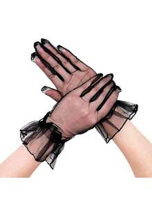 1 Pair D EXCEED Polka Dot Transparent Mesh Short Gloves, Elegant Lace Trim Mesh Gloves, Suitable For Weddings, Tea Parties, Makeup, Balls And Other Formal Occasions, Vintage Women's Gloves - Multicolor - View 25