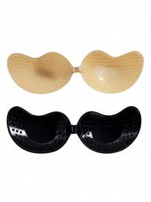 1/2 Packs Pleated Peach Shape Self-Adhesive Bra, Seamless Invisible Backless Lifting Nipple Covers For Wedding Evening Dresses - Multicolor - View 22