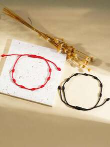 1pc Fashion Adjustable Lucky Red String Bracelet & Anklet Women's Gift - Multicolor - View 8
