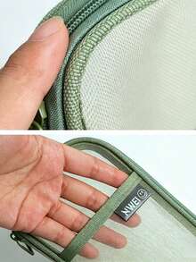 1pc Minimalist Oval Mesh Pencil Case, Large Capacity Wide Mouth Stationery Storage Bag, Durable Zipper Pouch, Suitable For School, Office And Travel School Supplies - Multicolor - View 4