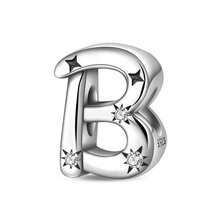 1 pieza Encanto de cuentas de la serie de iniciales estrelladas de estilo cielo estrellado celestial de plata de ley S925 de baja alergia, adecuado para pulsera original, fabricación de joyas DIY para mujeres, regalo de cumpleaños - Blanco - Ver 14