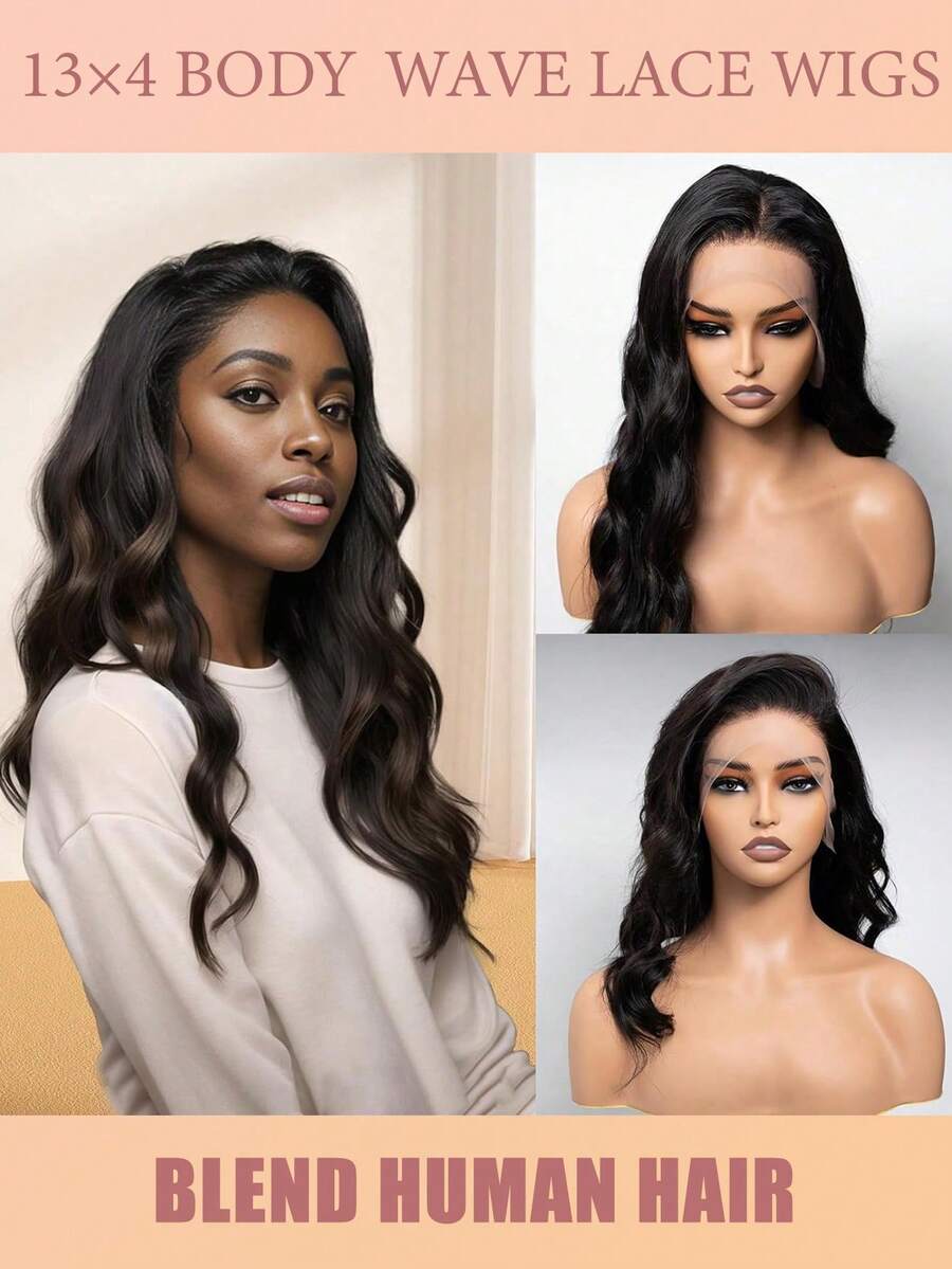 36 Inch Women's 180% Density Body Wave Frontal Lace Wig 13x4 Transparent Lace Pre-Plucked Hairline Human Hair Wig Long Wave Natural Black Hairstyle (8-16 Inch Bob)