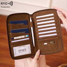 CHARM INFINITE 復古 RFID 防盜護照夾，大容量 PU 皮革旅行文件錢包附手腕帶，度假必需品防盜收納袋 - 彩色 - 查看 4