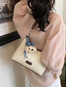 Women's Large Capacity New Fashion Versatile Shoulder Crossbody Bucket Bag With Texture - Beige - View 3