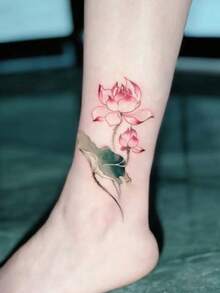 1 Hoja de Pegatina de Tatuaje Temporal de Loto Rosa, Tatuaje Falso Floral Estilo Chino Impermeable y Duradero, Calcomanía de Arte Corporal para Mujeres Tobillo Brazo - Multicolor - Ver 3
