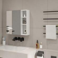 [Single Wall-Mounted Mirror Cabinet] 55 * 56 Cm, Wall-Mounted, White HDF Panel + Safety Mirror Glass Door, Divided Storage Space + Thick HD Mirror, Ideal For Bathroom / Dressing Room. - White - View 3