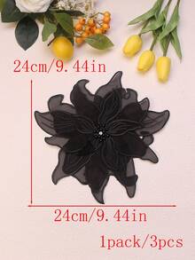 BNH3754 新款手工 3D 刺繡 4 層蕾絲水鑽珠飾貼花，適用於婚紗 DIY 配件，寬度：23cm/實際產品可能因光線、螢幕等因素而有輕微色差 - 黑色 - 查看 11