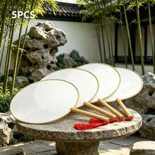 DIY Blank Round Palace Fans, Bamboo Handle Empty Handheld Fan For Art Calligraphy, 2PCS/5PCS Multiple Package Choices - Multicolor - View 2