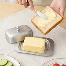 1/3Pcs Stainless Steel Butter Dish With Lid And Butter Spreader Knife, Airtight Dustproof Butter Keeper Container For Fridge Kitchen Breakfast Storage - View 4